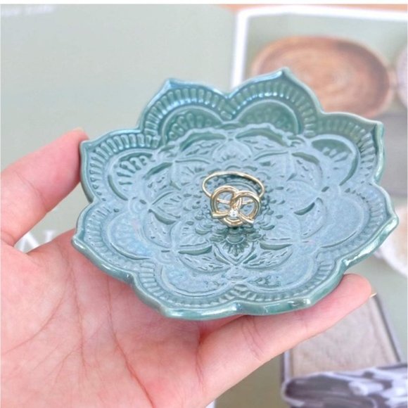 Indie Mandala Floral Boho Hamsa Jewelry Trinket Ring Dish Ceramic Key Holder - Picture 3 of 11